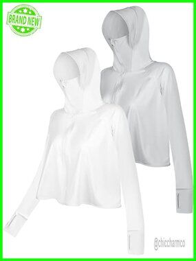 2 Pcs UPF 50+ Sun Protection Jacket Hoodie with Mask Full Zip Long Sleeve UV